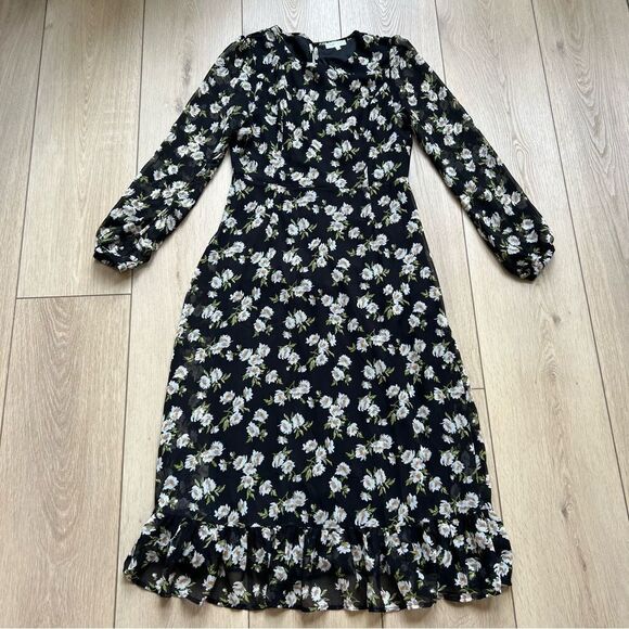 ASOS Emory Park Dark Ditzy Floral Print Maxi Dress Size Large Long Sleeve - Picture 6 of 14